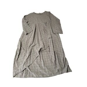 Unbranded Brown Plaid Cotton Linen Blend Hi Lo Maxi Dress Lagenlook 3XL